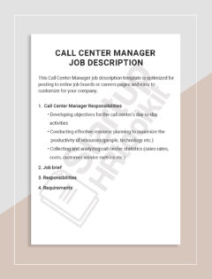Call Center Manager Job description