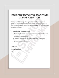 Food and Beverage Manager Job description