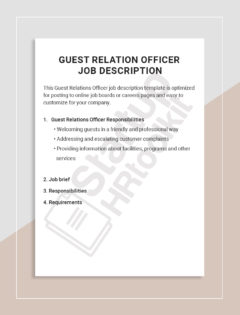 Guest Relation Officer Job description