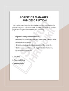 Logistics Manager Job description