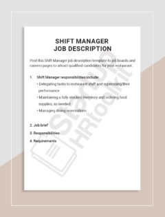 Shift Manager Job description
