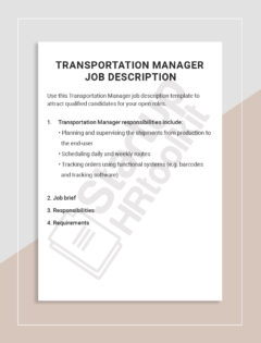 Transportation Manager Job description
