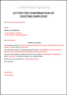 Letter For Confirmation Of Existing Employee